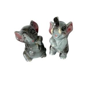 Vintage Kreiss Elephant Anthropomorphic Salt & Pepper Shakers Grey Ceramic
